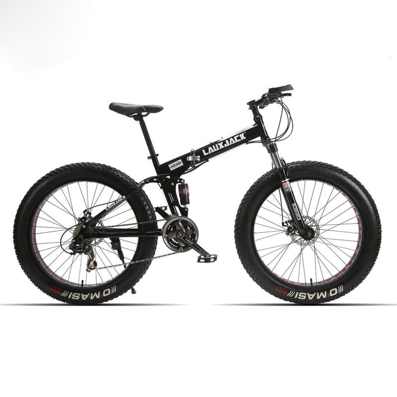 Lauxjack Mining Double-Layer Bicycle Steel Folding Frame 24 Speeds Shimano Mechanical Disc Wheel Disc Brakes 26 "X4.0 Fat Bike