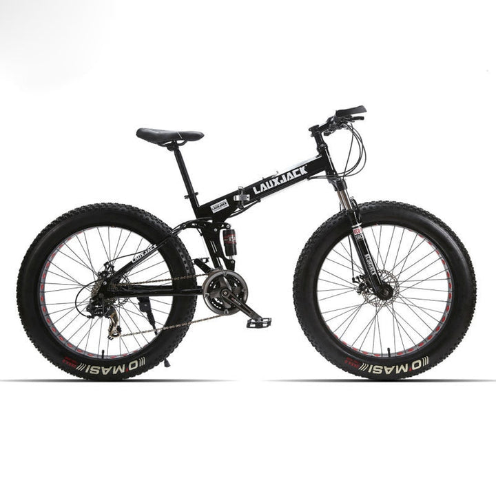 Lauxjack Mining Double-Layer Bicycle Steel Folding Frame 24 Speeds Shimano Mechanical Disc Wheel Disc Brakes 26 "X4.0 Fat Bike