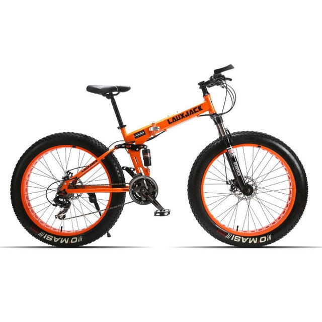 Lauxjack Mining Double-Layer Bicycle Steel Folding Frame 24 Speeds Shimano Mechanical Disc Wheel Disc Brakes 26 "X4.0 Fat Bike