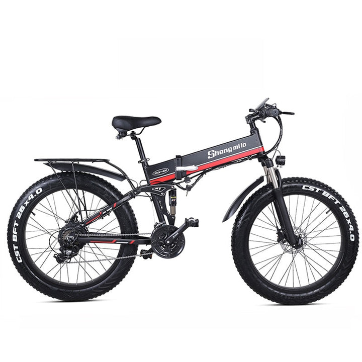26 Inch Folding Electric Bicycle, 48V 1000W Motor, Mountain Bike Fat Bike, 5-Level Pedal Assist Snow Bike