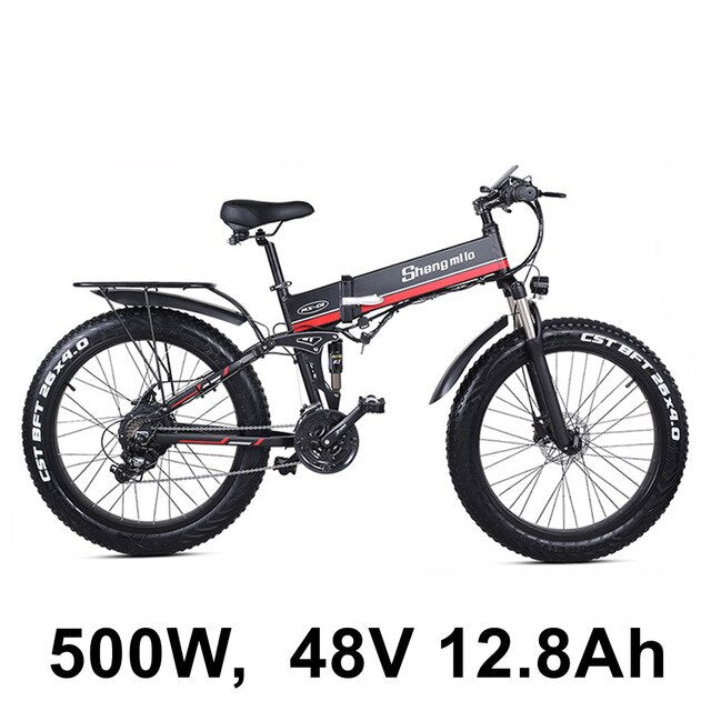 26 Inch Folding Electric Bicycle, 48V 1000W Motor, Mountain Bike Fat Bike, 5-Level Pedal Assist Snow Bike