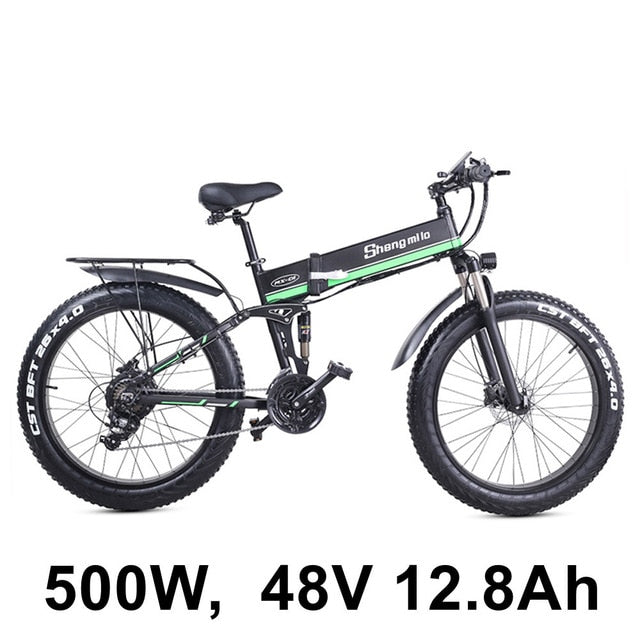 26 Inch Folding Electric Bicycle, 48V 1000W Motor, Mountain Bike Fat Bike, 5-Level Pedal Assist Snow Bike