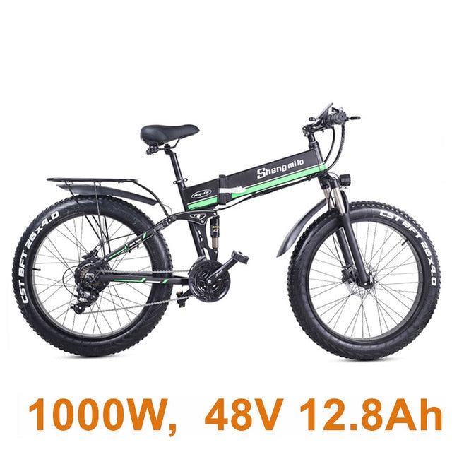 26 Inch Folding Electric Bicycle, 48V 1000W Motor, Mountain Bike Fat Bike, 5-Level Pedal Assist Snow Bike