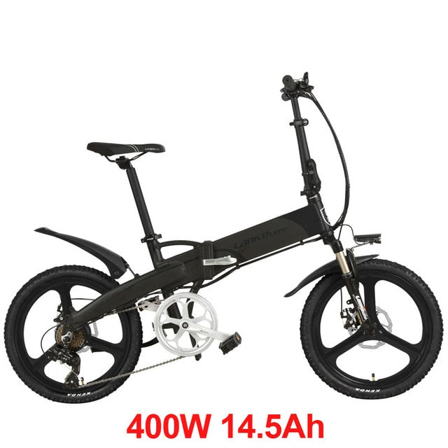 20 Inches Folding Bicycle, Integrated Magnesium Alloy Rim, Folding Electric Mountain Bike, 5 Grade Assist, Suspension Fork