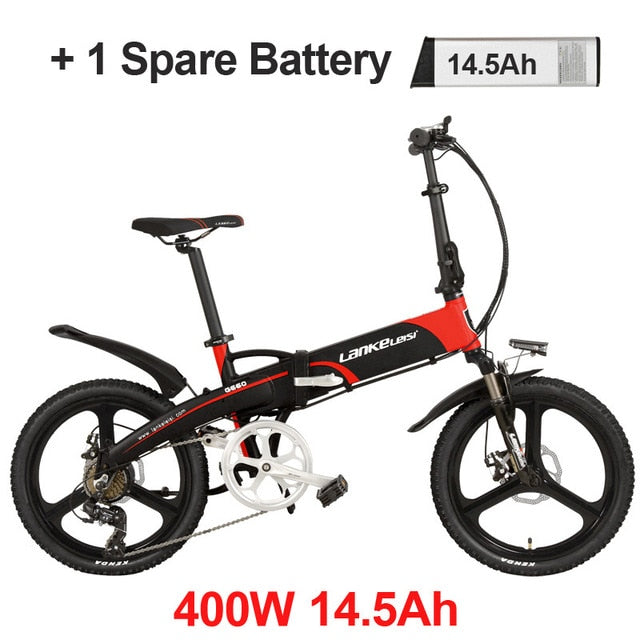20 Inches Folding Bicycle, Integrated Magnesium Alloy Rim, Folding Electric Mountain Bike, 5 Grade Assist, Suspension Fork