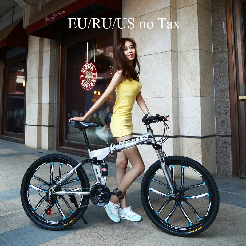 21/24/27/30 Speeds Folding Mountain Bike 24/26 Inch Fat Bike Disc Brake Shock Absorption Fat Tire Snow Bicycle Road Racing Bike